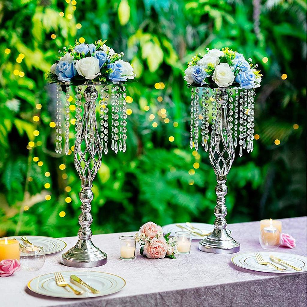T02C!2 Pcs Crystal Flower Stand Wedding Centerpieces For Tables, Tabletop Metal Flower Vase For Wedding Party Dinner Event