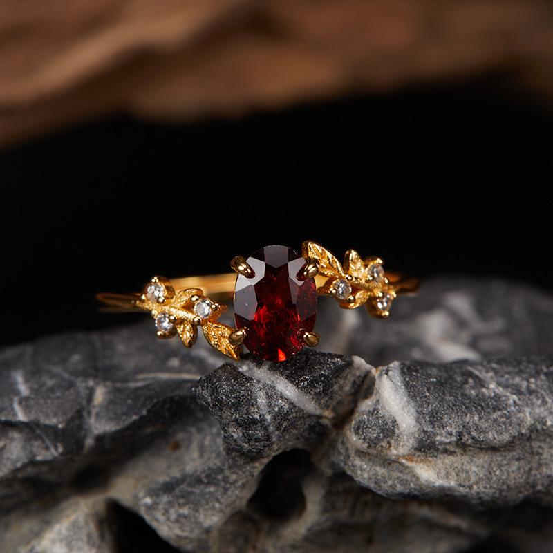 

Temus925 Sterling Silver Natural Topaz Garnet Amethyst Peridot Leaf Color Treasure Ring Female