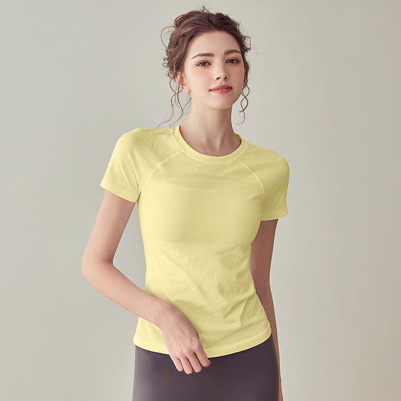 Women's Quick-Dry Yoga Top - Round Neck, Tight Fit, Short Sleeve, Breathable for Running & Fitness