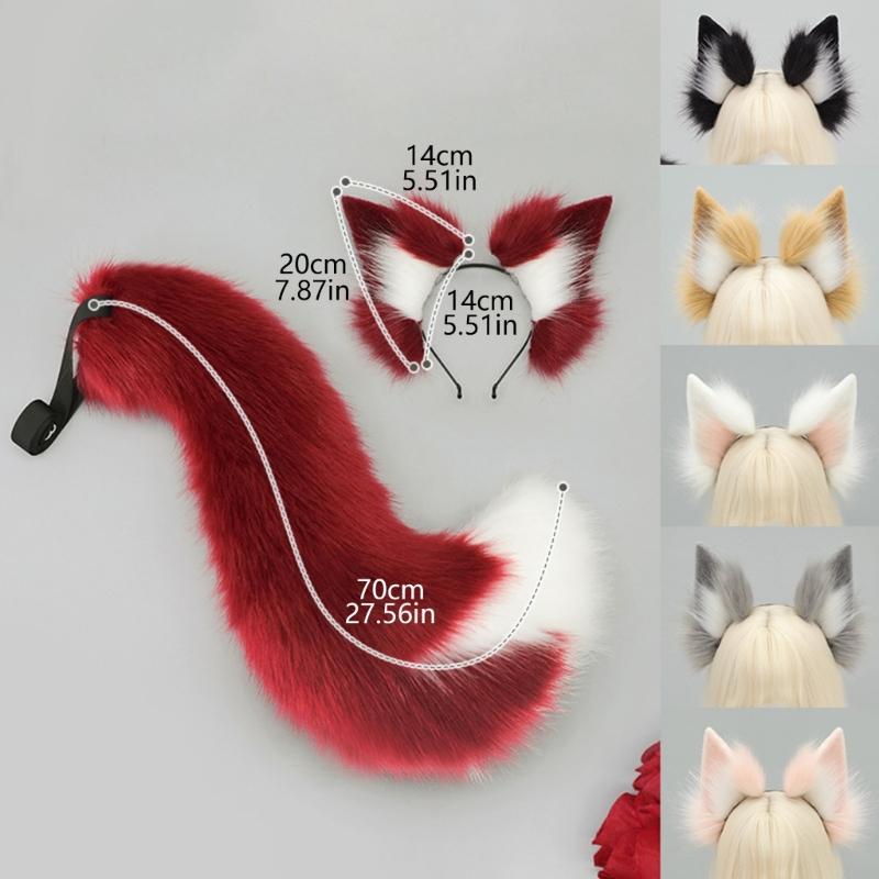 Wolf Foxes Tail Foxes Ears Headband Faux Furs Animal Tail Halloween Christmas Fancy Party Costume Gift for Women Men
