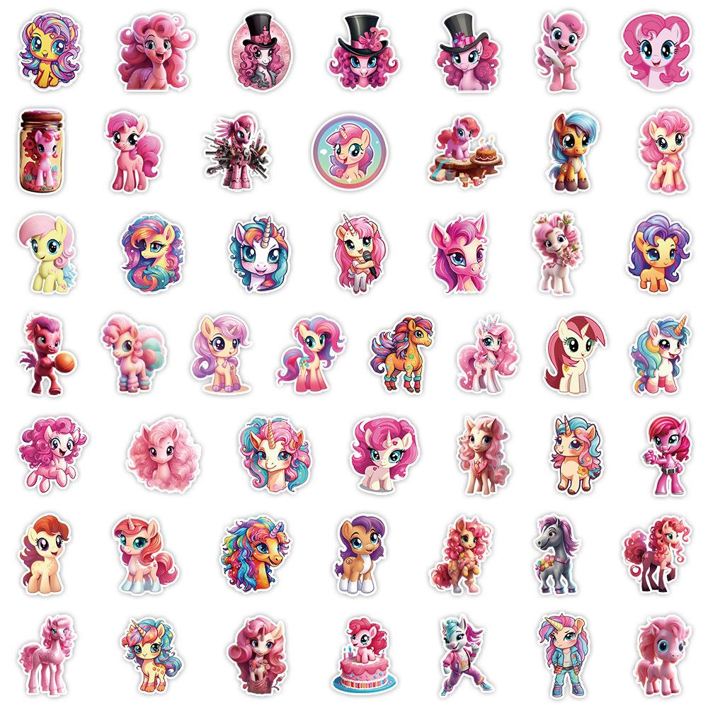 50 Cute Style Pink Pony Graffiti Stickers Mobile Suitcase Waterproof Decorative Stickers Children's Hand Account Stickers
