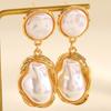 Yousheng 1 Pair Drop Earrings for Women, Irregular Baroque Imitation Pearl Design Stud Earrings, Double-Layered Pendant French Style Earrings for