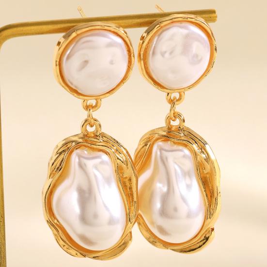 Yousheng 1 Pair Drop Earrings for Women, Irregular Baroque Imitation Pearl Design Stud Earrings, Double-Layered Pendant French Style Earrings for