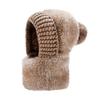 Yousheng Riding Headgear 3 in 1 Hat Scarf Face Guard Solid Color Plush Ball Decor Thickened Warm Windproof Winter Hat