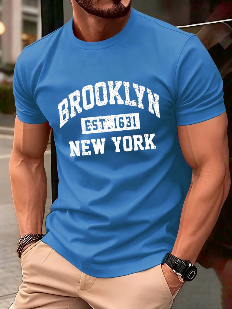 Brooklyn New York City Print T Shirt Men Fashion AllMatch Streetwear Crewneck Cotton Clothing Unisex Summer Loose TShirts