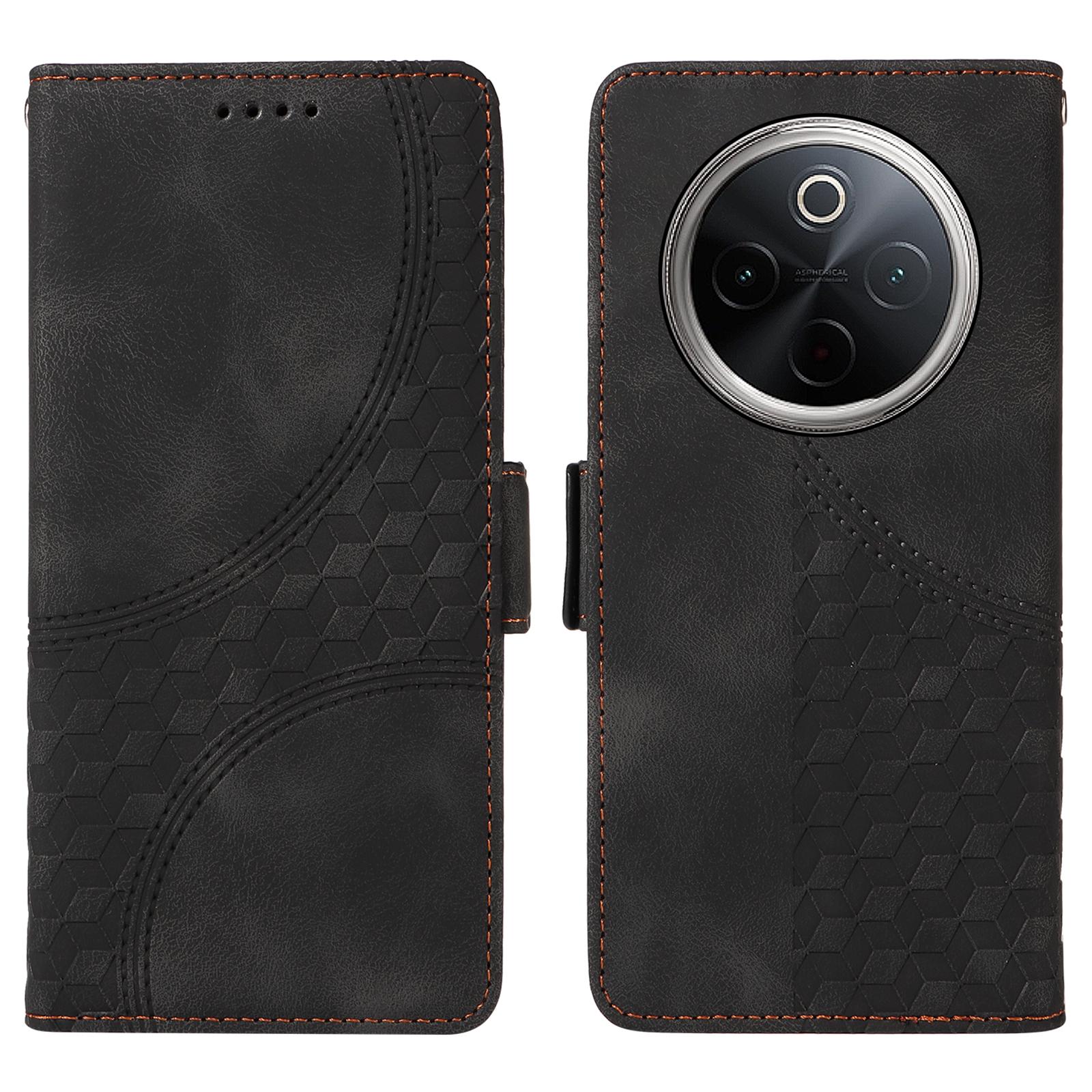 

Для vivo Y300 Pro 5G Чехол из ПУ кожи Чехол для телефона с ромбовидным звездным тиснением Black