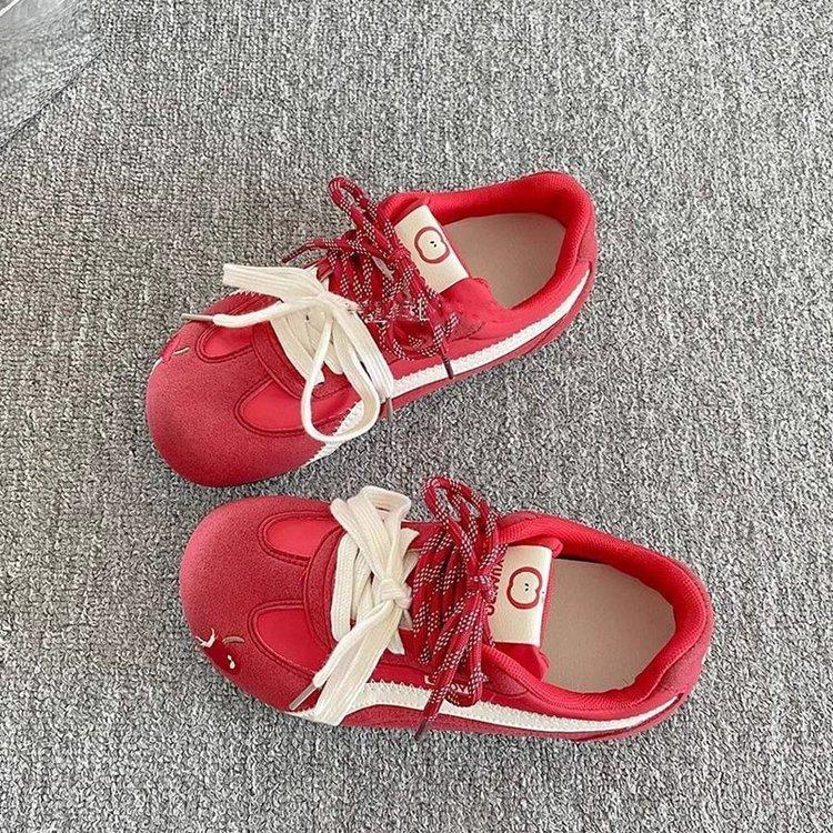 

Милые туфли для моральной подготовки в стиле инс, женские, 2025, новые, весна-лето, дышащие, на тонкой подошве, ретро, повседневные, маленькие белые туфли для женщин 38 красный