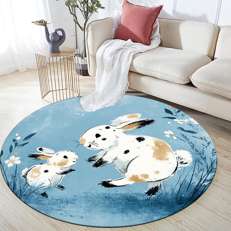 Rabbit in the Sky,Round Area Rug,Carpet Rug for Living Room Bedroom Sofa Playroom Decor,Non-slip Floor Mat
