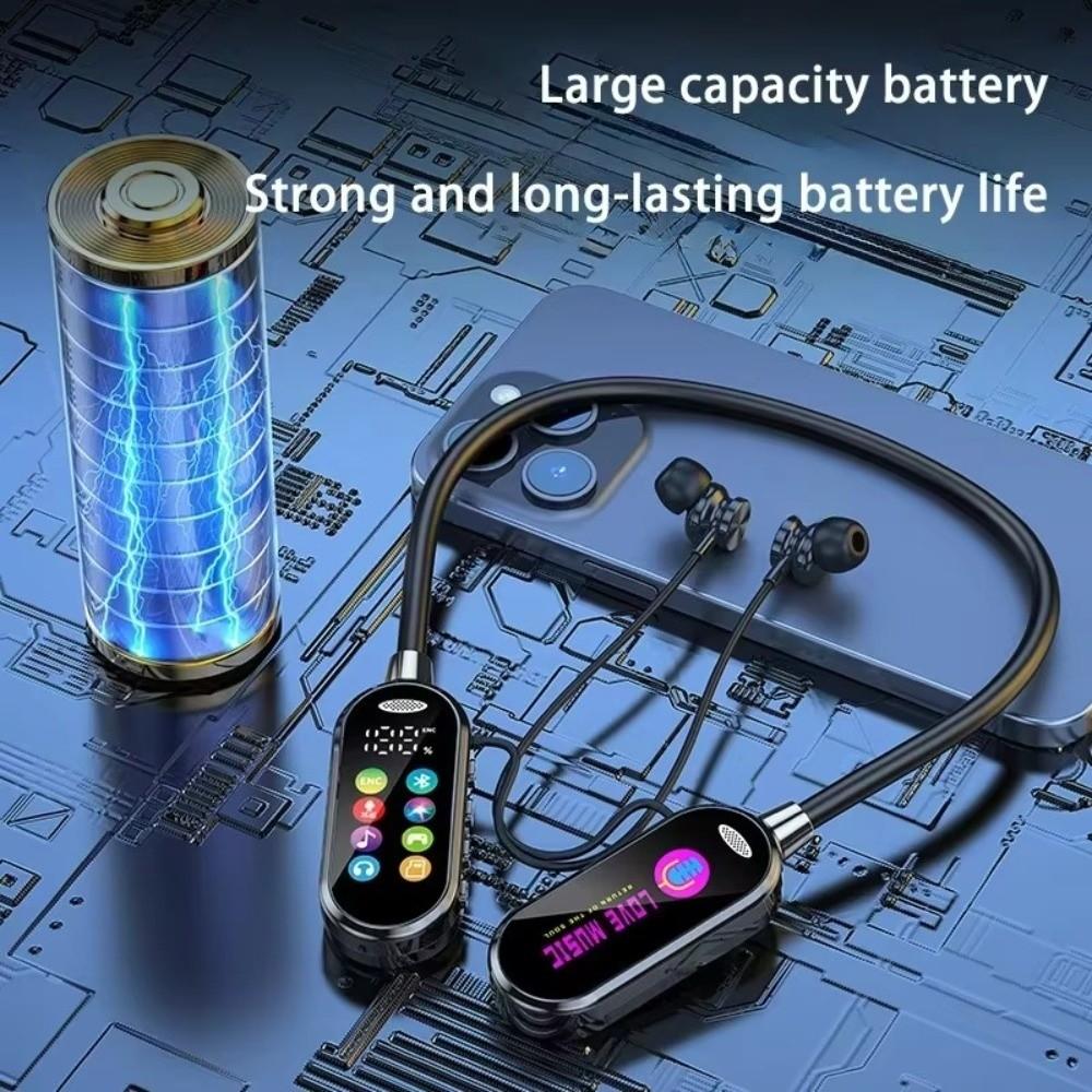 Color Screen Bluetooth 5.4 Earphone LED Display HiFi Stereo Neck-Hanging Earphone Noise Reduction HiFi Sound Wireless Headsets