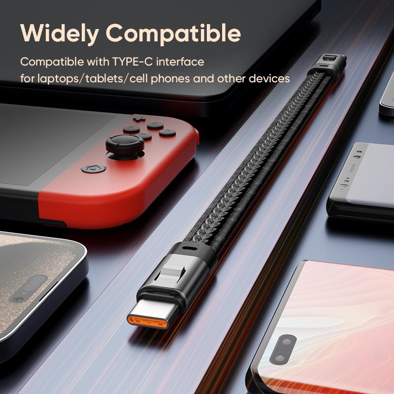 240W USB C to Type C Cable for MacBook PD3.1 Fast Charging 2-IN-1 Portable Phone Lanyard Data Cable For iPhone Samsung Xiaom S25