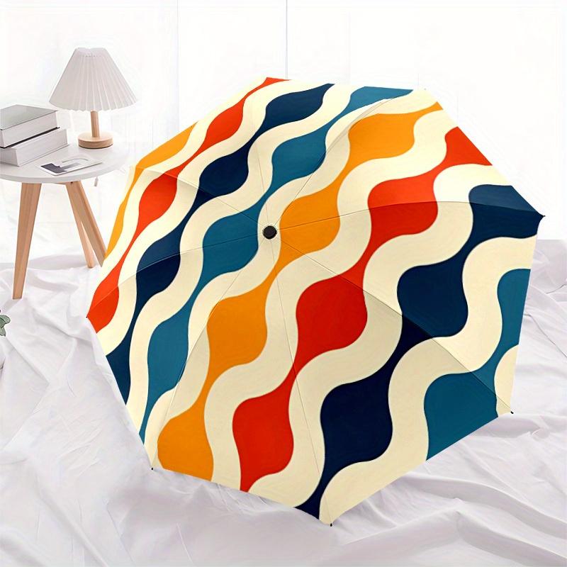1pc Wavy Colors Automatic Open/close Folding Compact Umbrella, 8-Rib Sturdy Canopy, Lightweight Portable, Everyday Use, Gift, Outdoor Umbrella, Travel