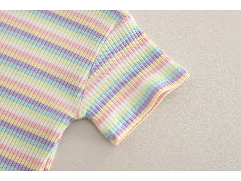 Roztomilý letní set pro holky s králíčkem a proužky: Tričko s krátkým rukávem a overal