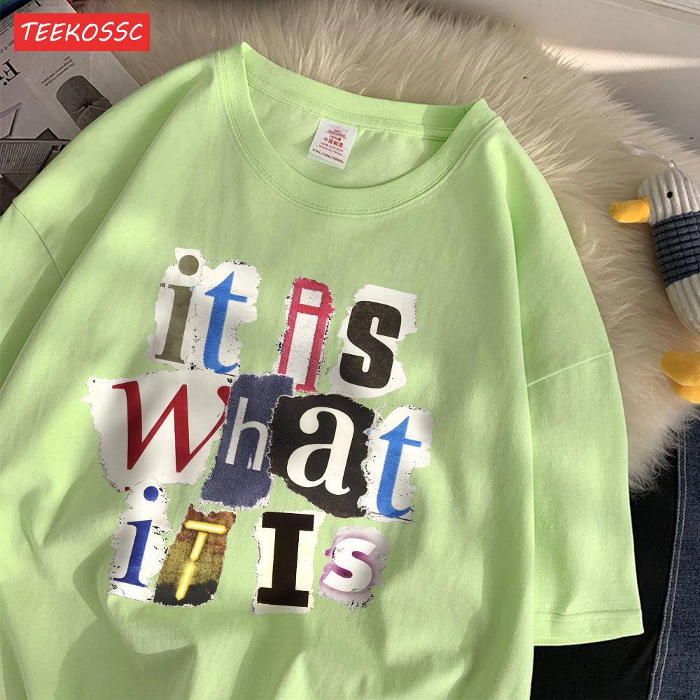 Fashion Cotton WomenS TShirts It Is What Funny Letter Printing Tops Oversize ONeck Soft Short Sleeve Summer Female Clothes