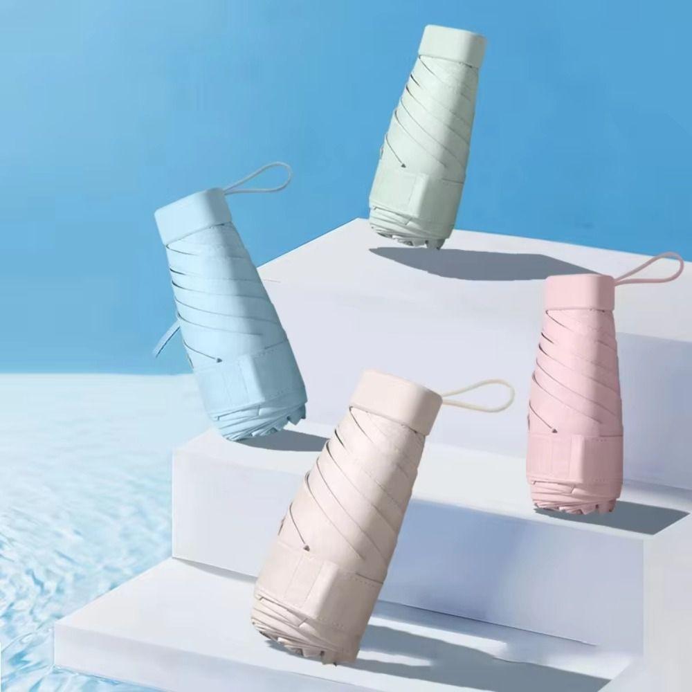 Mini Kapsel Sammenleggbar Paraply 6-Fold Lomme Parasoll Lett Solskjerm Utendørsaktiviteter