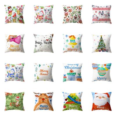 Christmas Theme Printed Pattern Cushion Cover Home Living Room Sofa Decoration Square Polyester Pillow Pillow Cover