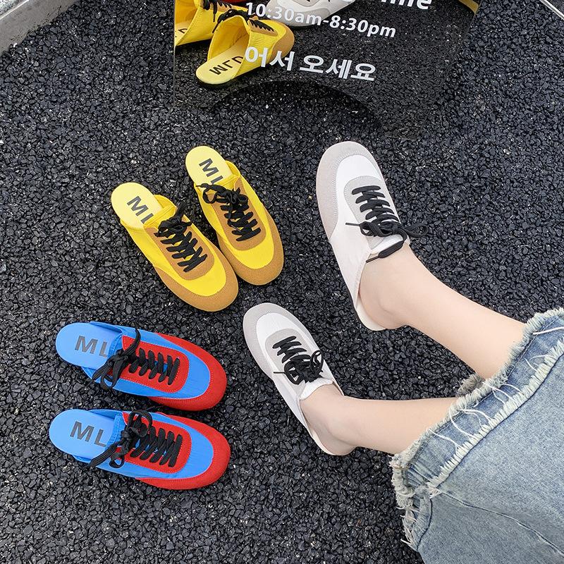 Soft bottom super fire color matching bag head half slippers women's summer wear 2025 spring new flat bottom lazy one pedal sandals