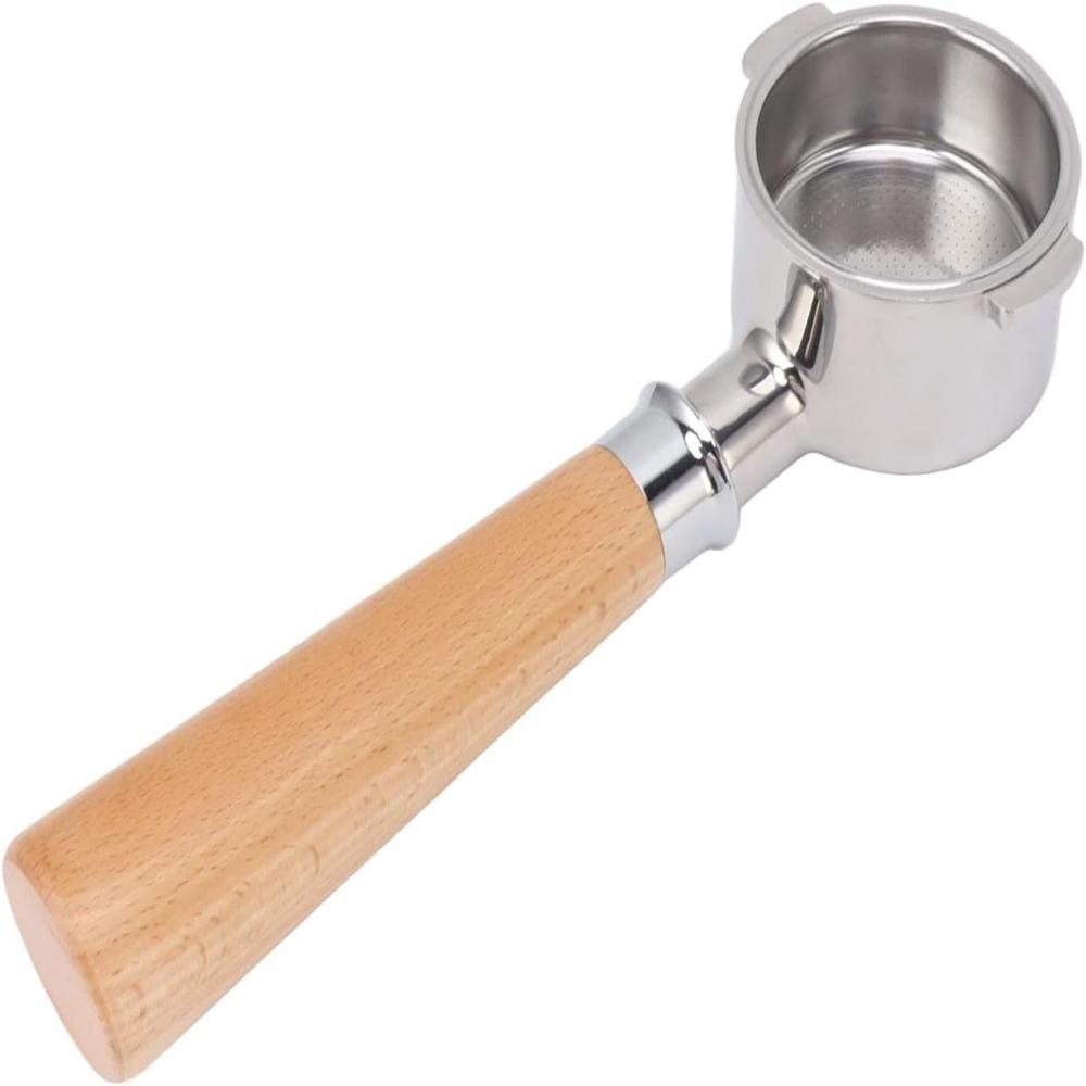 Wood Handle Bottomless Coffee Portafilter 2 Ears Design Single Layer Portafilter  Espresso Making