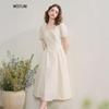 Xiyu French Style Square Collar Puff Sleeve A-Line Midi Dress