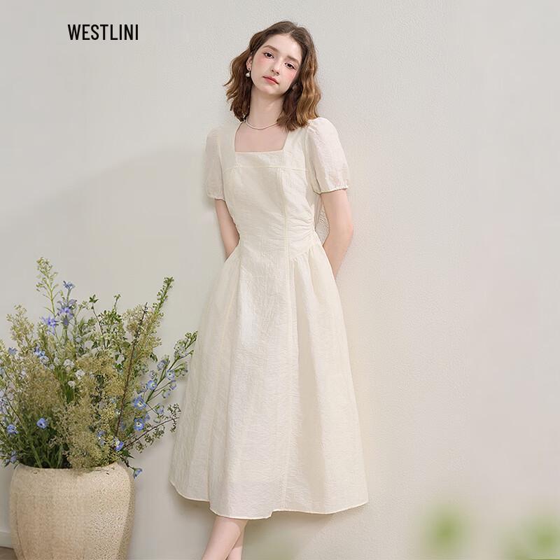 

Xiyu French Style Square Neck Puff Sleeve A-Line Dress S