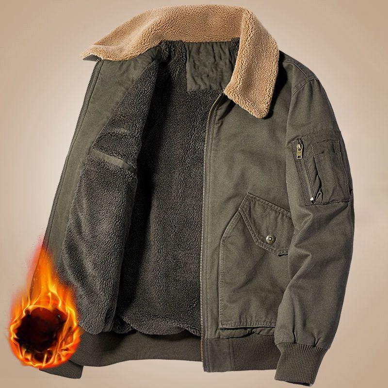 Veste d'hiver pour homme, nouvelle, ample, style utilitaire, en laine d'agneau, multi-poches, polaire, épaissie, thermique