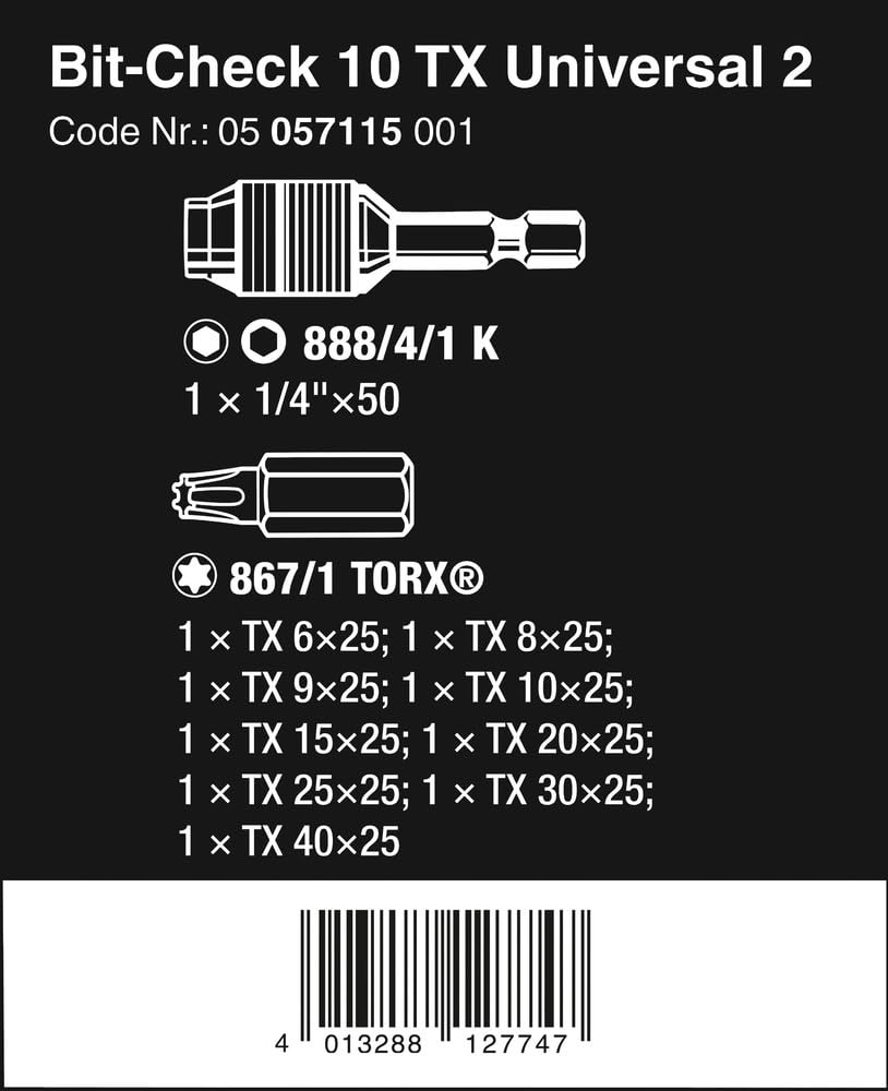 WERA Torx Driver Bit Torsion 057115 10-Piece Set, Bits,