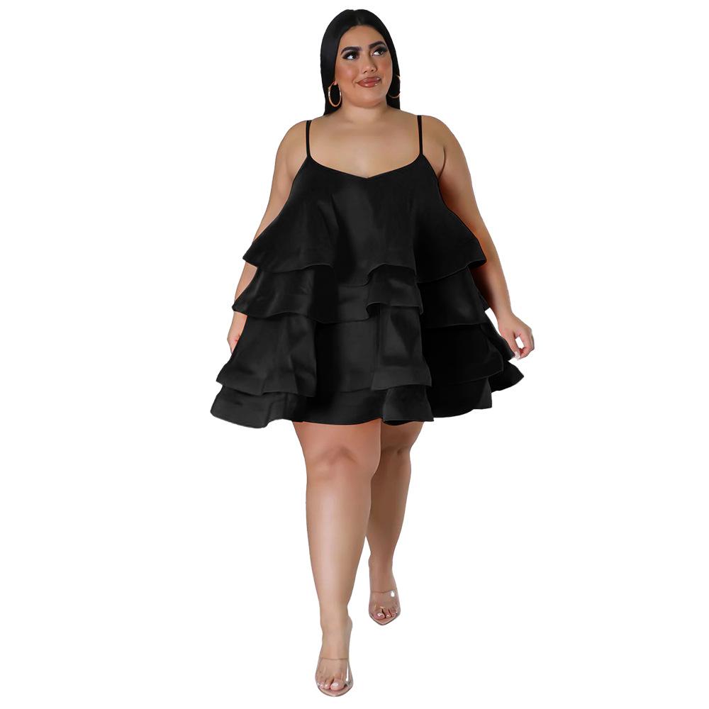 N7808 Robe Sexy à Volants Sans Manches pour Femmes Européennes et Américaines avec Bretelles Réglables