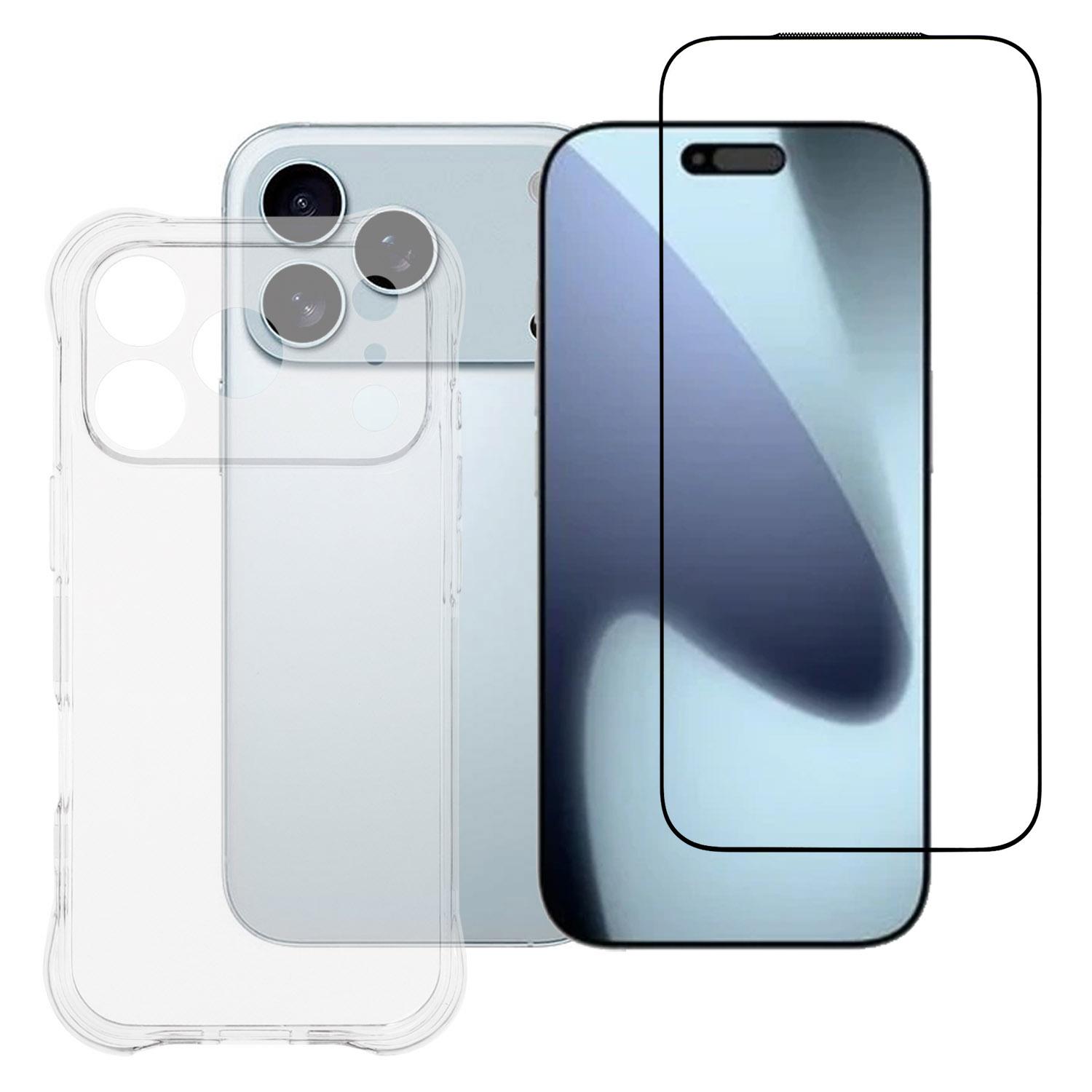 

For iPhone 17 Pro Max Case 2.0mm TPU Clear Phone Cover with Tempered Glass Screen Protector A