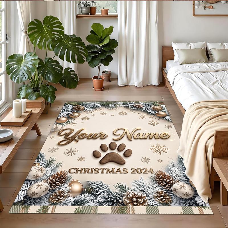 Weihnachts-Benutzerdefinierter Name Gedruckter Quadratischer Teppich Weicher Rutschfester Boden Teppich Für Schlafzimmer Feiertagsgeschenk