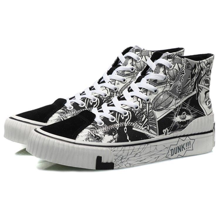 Li Ning Badfive Comfortable Slip Resistant Abrasion Resistant High Top Skateboard Shoes Men's White Black AGCQ607-1