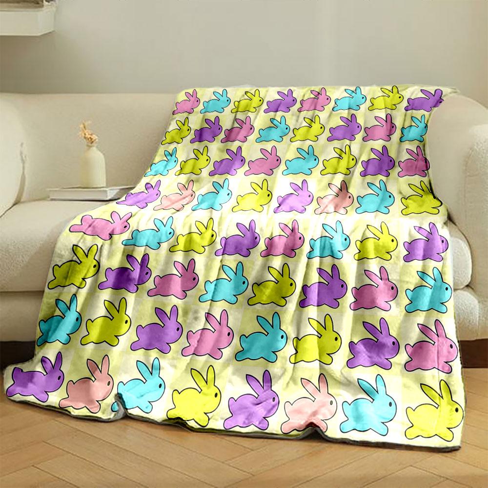 Colorful Bunny Pattern Blanket Print Blanket Soft and Cozy Perfect for the Living Room Bed Sofa or a Nap,gift