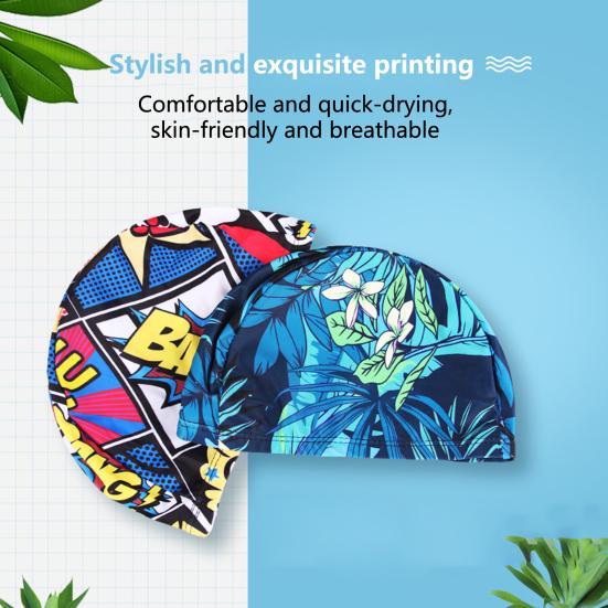 Swimming Hat Breathable Fabric Exquisite Pattern High Elastic Quick Dry Tear-resistant Protective Polyester Unisex Print Swimming Sports Hat