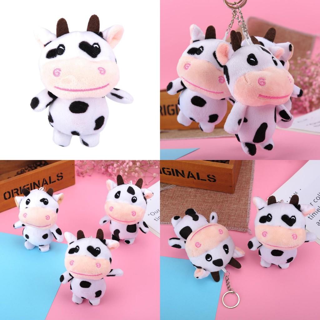 Adorable Black And White Cow Plush Toy Keychain Creative Stuffed Animal Gift