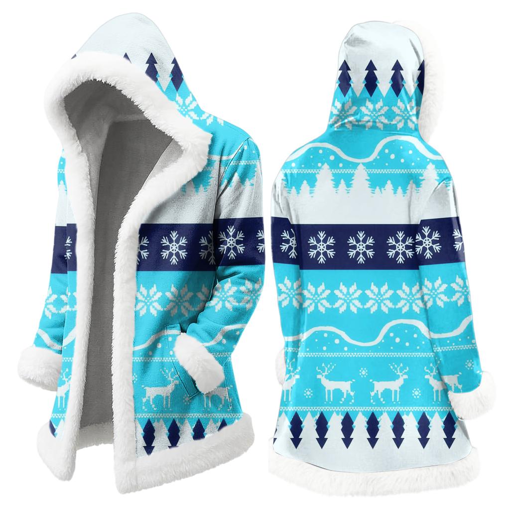 Men's Christmas Long Hooded Cardigan With Pockets Warm Jacket