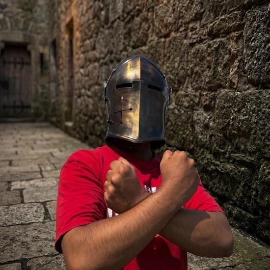 Medieval Knight Armet Helmet Brown Blackened Steel Helmet Crusader Style Armor Cosplay LARP Renaissance Faire Collectible