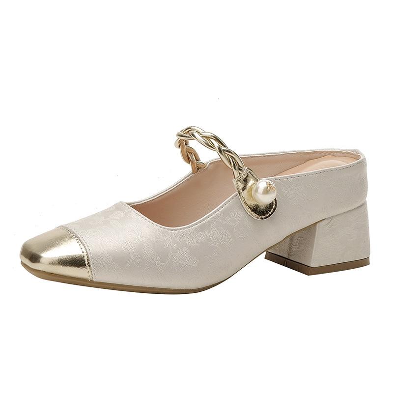 7lm bag head half slippers women wear new cheongsam Hanfu single shoes in summer, inner height-increasing sandals