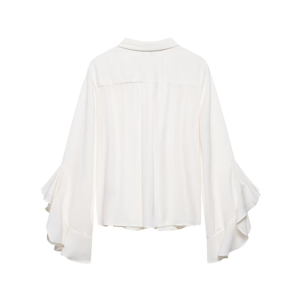 ZR Europese en Amerikaanse dameskleding 1116 zomer nieuw gelamineerd rucherand niche veelzijdig shirt met lange mouwen top dames