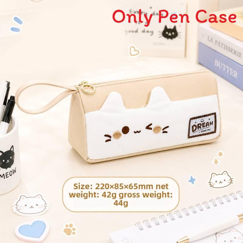 Small Pink Cat Cartoon Pencil Case With Large Capacity For Students And Office Use