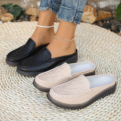 Damen-Pantoletten mit einfarbiger Stickerei, Hunderte modische flache Schuhe, rutschfeste, bequeme Freizeitschuhe für Damen