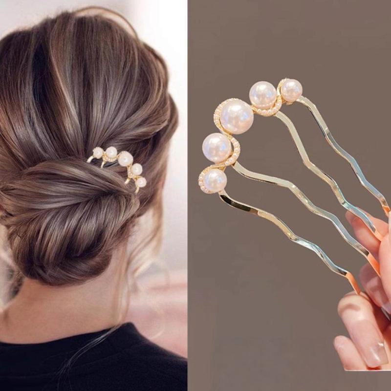 1Pcs Pearl Hair Fork Hair Clip Hairpins Metal U-Shaped Hair Sticks Combs Women Girl Hair Accessories Ornament Styling Tool