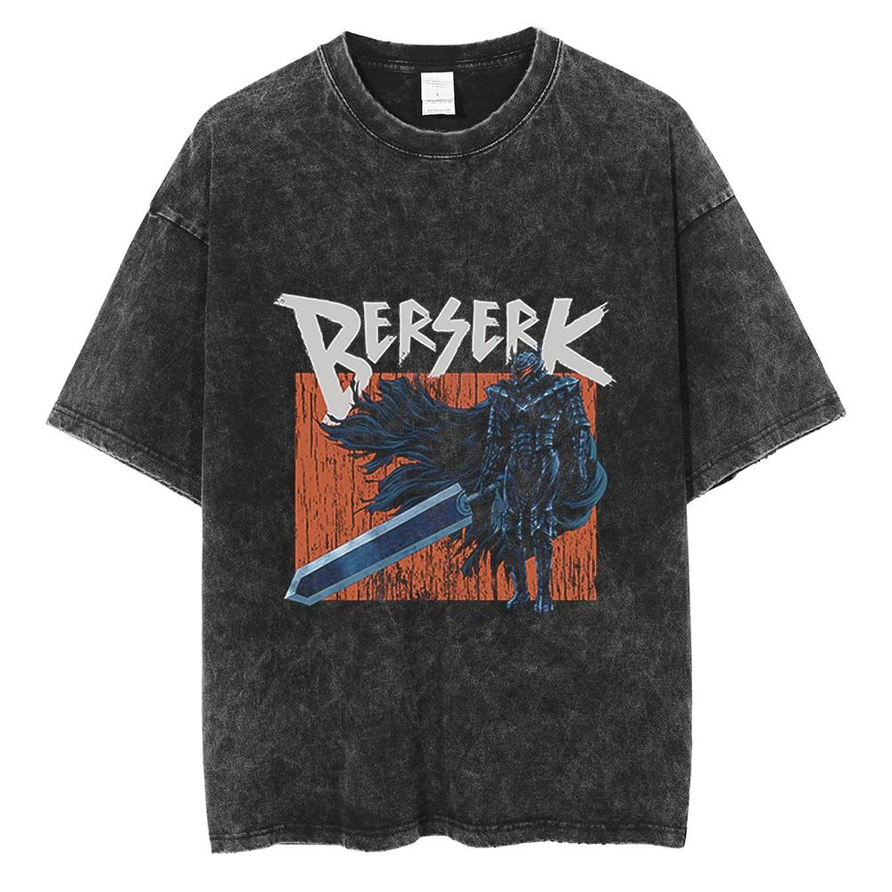  Anime T Shirt Berserk Manga Tshirt Guts For Men Women T-shirt Vintage Washed High Quality Cotton Clothing Summer Casual Short Sleeves Tees
