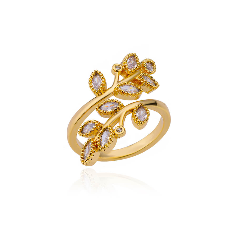 Anéis Abertos de Camada Dupla com Zircônia para Mulheres Cor Dourada Ajustável Aço Inoxidável Anel Casamento Estética Joias Presente Bijoux Femme