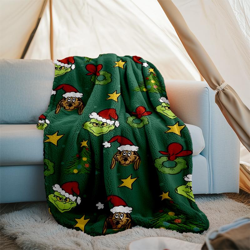 Grinch-Thema Bedruckte Decke Perfekt für Sofa Bett Reisen Außenbereich Maschinenwaschbar Gemütlich Langlebig