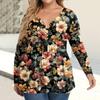 Women's Plus Size Shirt Long Sleeve  Print Top Pleated Casual V-Neck Top
