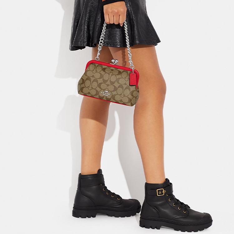 New COACH Kisslock Canvas With Leather Kisslock Bag, Shoulder Bag, Handbag Women's CH512-SVRVB
