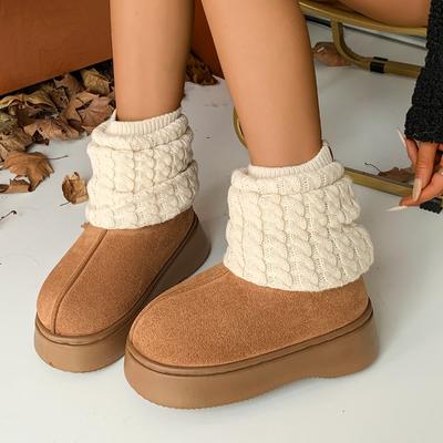 Fashion Women Ankle Platform Snow Boots Suede Warm Plush Cotton Shoes Brand High Heels 2024 Trend Cozy Casual Shoes Knitting Botas Mujer