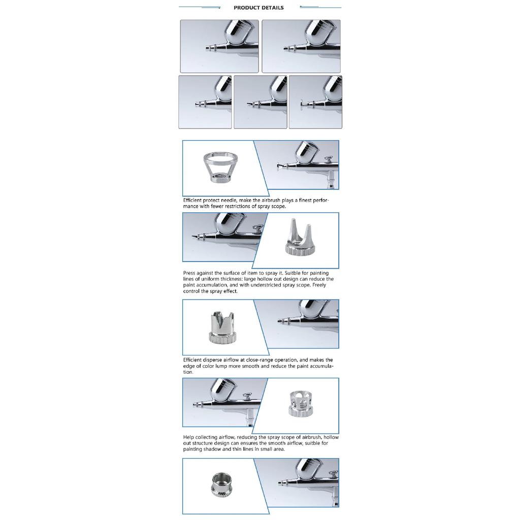 Airbrush Nozzle Needle Cap Accessories Normal/Crown/Tomahawk/Splatter Replacement Tool 5 Different Nozzle Cover Cap for Airbrush