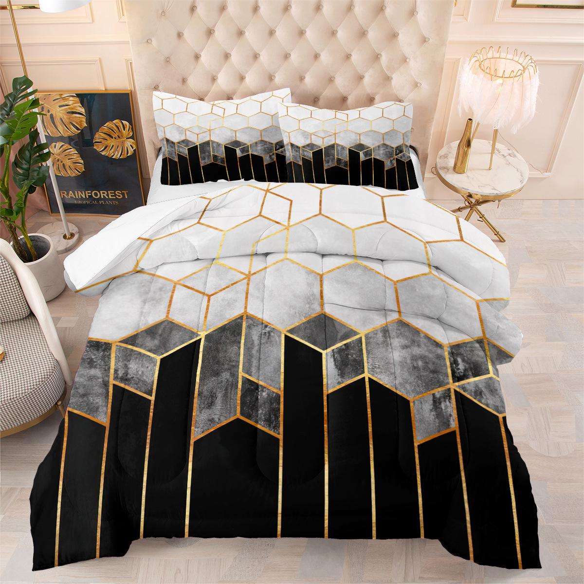 Quilt Fat Quilt 3d Digital Printing Marble Pattern Feather Silk Quilt Plaid Pattern Three-piece Quilt Cover Set 172*218cm