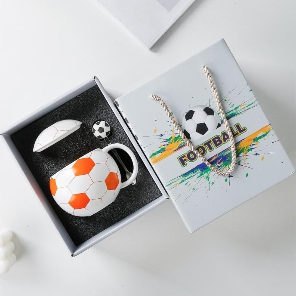 Sports Theme World Cup Soccer Cup Creative Ceramic Mug Football Tea Cup  Gift for Football Fans Orange 400ml