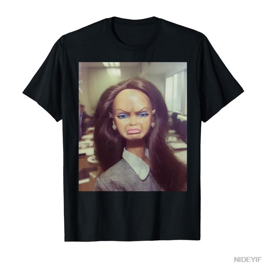 

Distressed Doll Face Meme Tshirt For Unisex Women Cotton T Shirts Short Sleeve Tops L