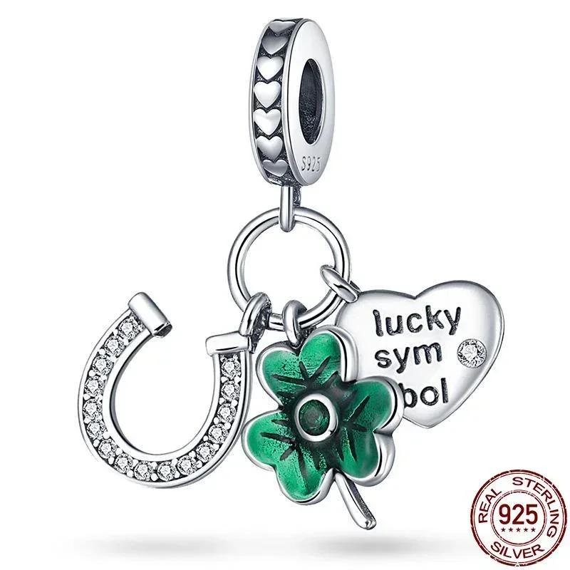 Copper Green Series Four-Leaved Clover Pendant Fine Beads Fit Original Bracelet Charms Women Jewelry